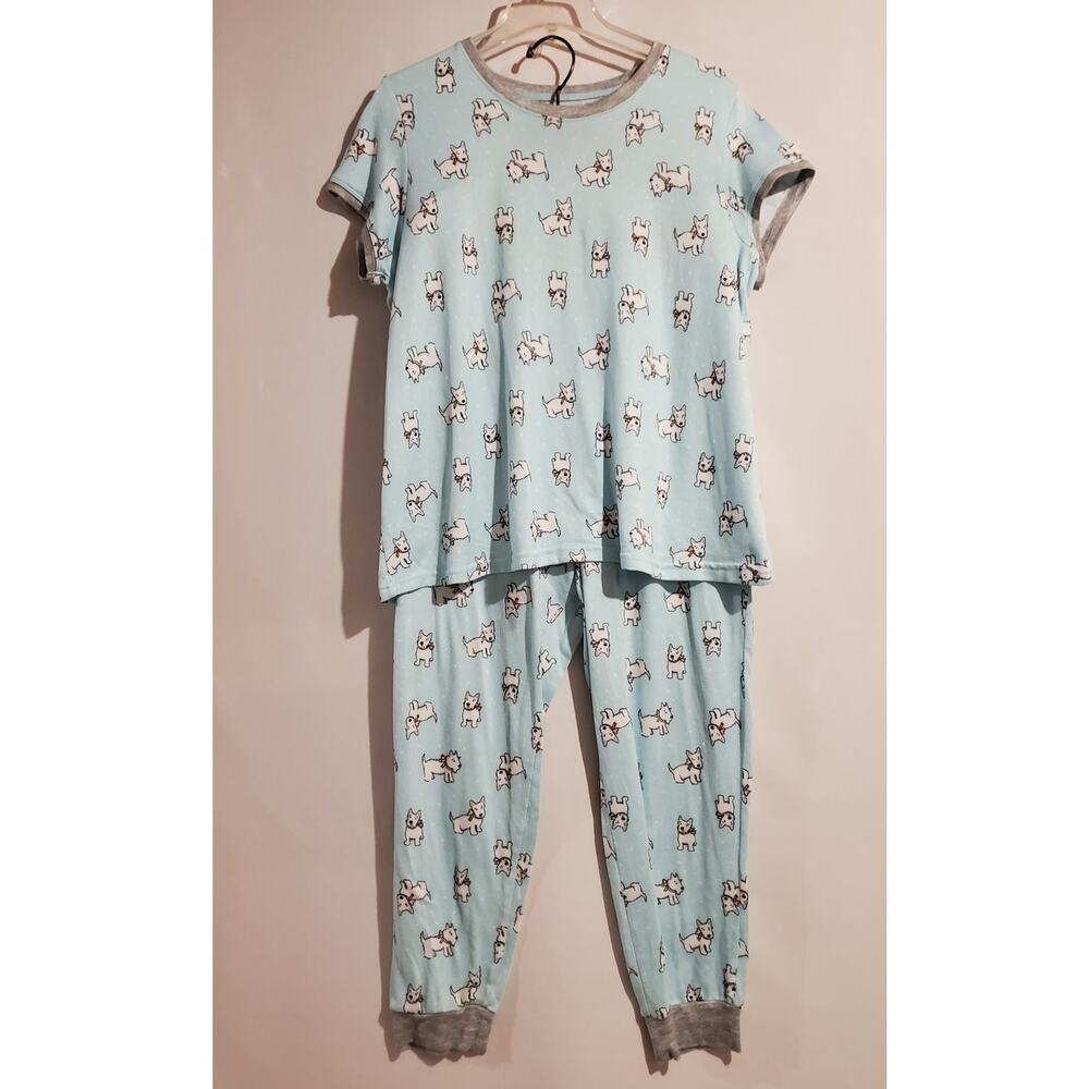 Pillow Talk Womens Westie Scottie Dog 2 Piece Pajama Set Size XL Puppy Blue